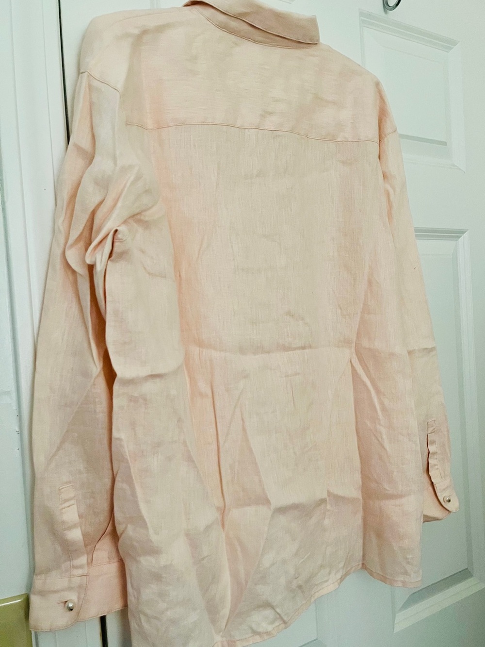 NWT Magaschoni Pink Linen Button-Up Shirt With White Faux Pearl Buttons - Picture 8 of 8